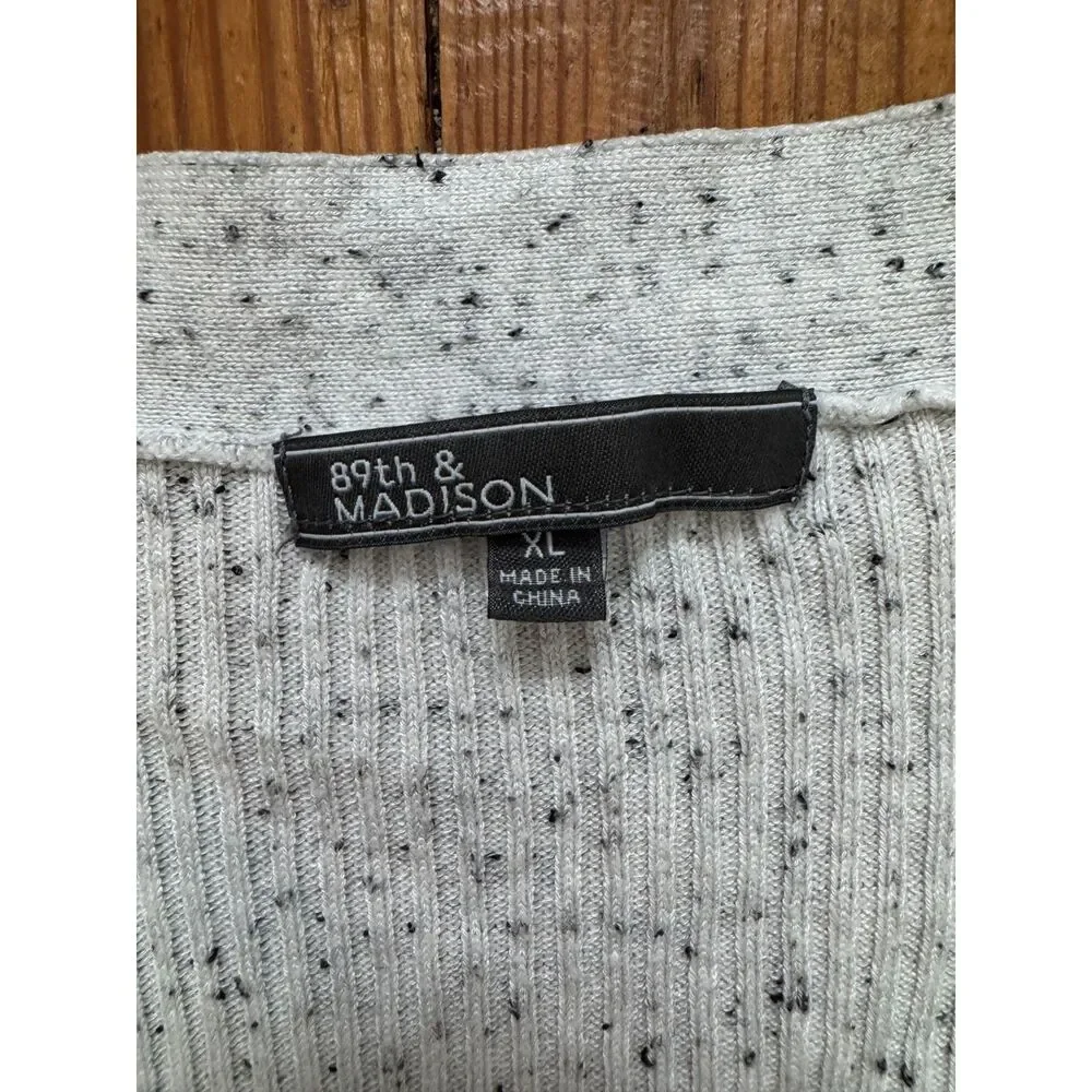 89th & Madison Long Cardigan Sweater XL Speckled Salt & Pepper Open Front Knit